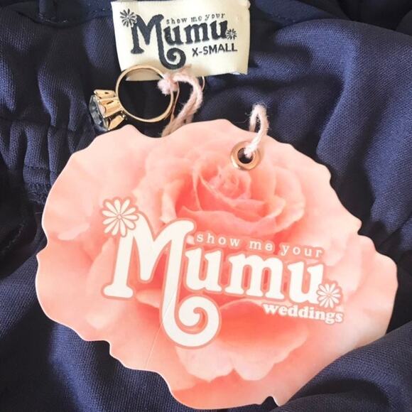 Show Me Your MuMu Rebecca Ruffle Dress XS Navy Bridesmaid Dress Blue - Picture 8 of 10